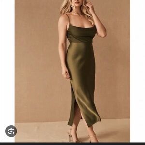 BHLDN Cali Satin Slip Dress Olive with Cowl Neck / Bridesmaids dress